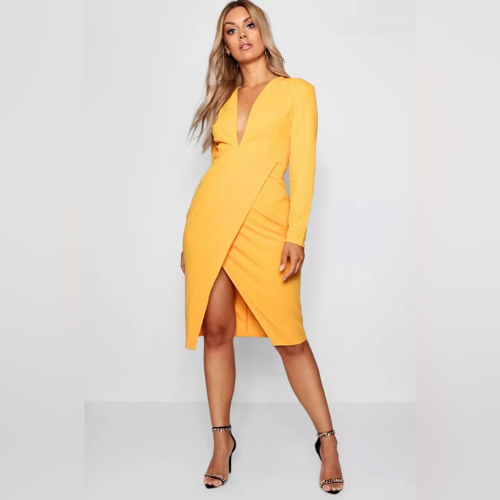 Boohoo Plus Plunge Wrap Midi Dress